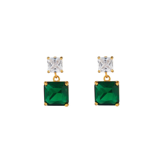Crystal & Emerald Drop Earrings